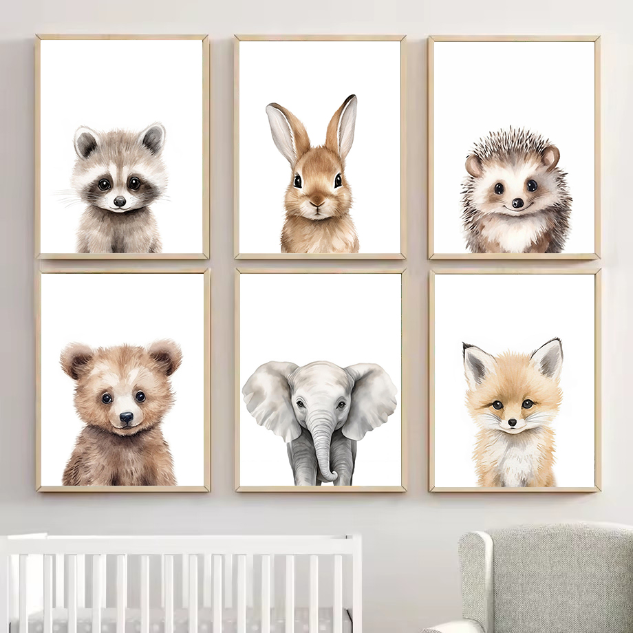 Baby Nursery Paintings - لوحة قماشية مرسومة بالألوان المائية تصور