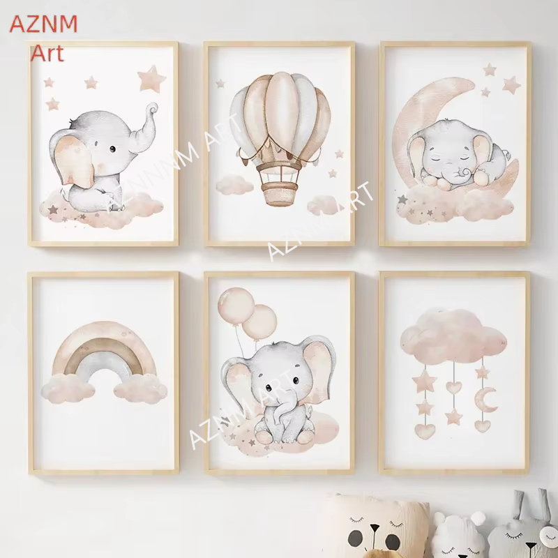 Baby Nursery Things - ملصقات جدارية للأطفال بتصميم الفيل والبالونات