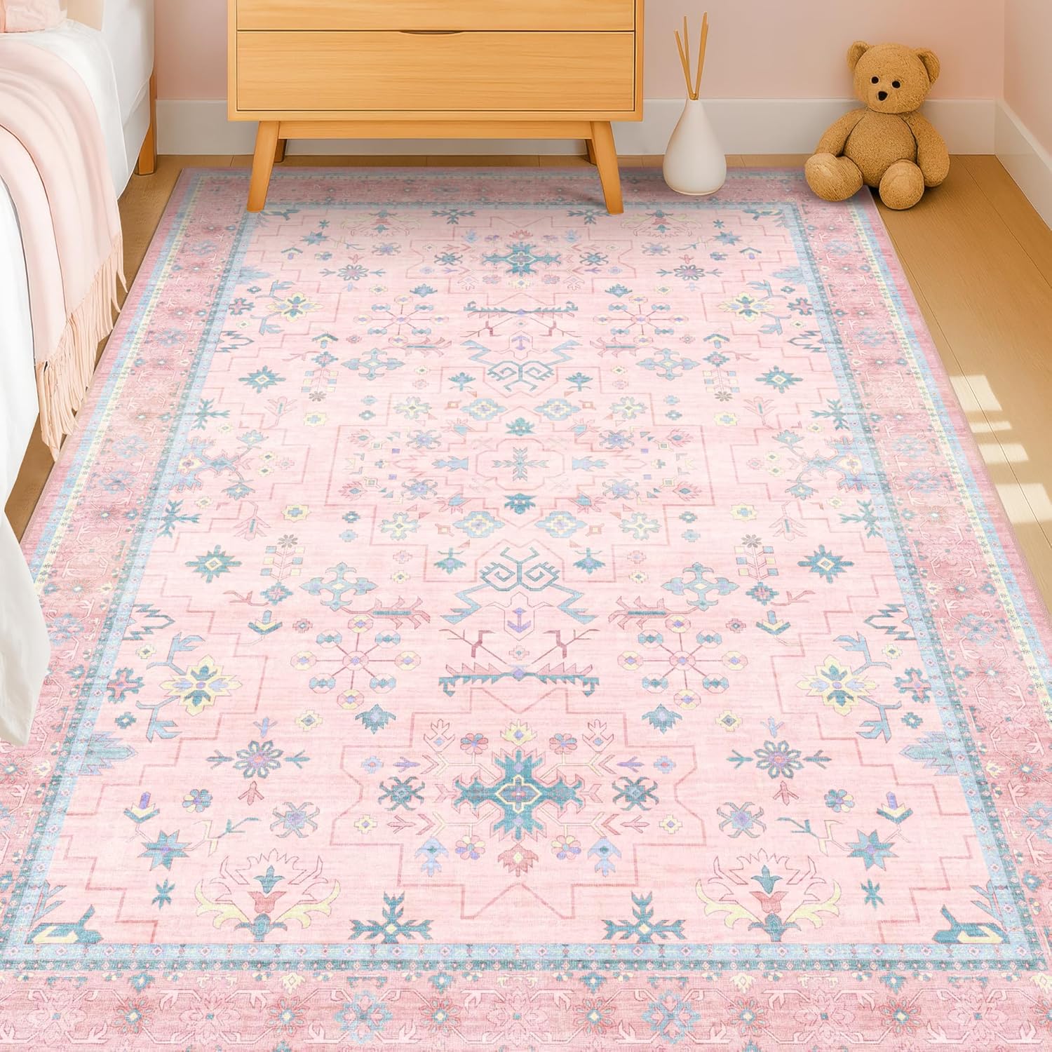 Baby Nursery Vintage Decor - سجاد وردي لغرفة النوم للفتيات، سجادة