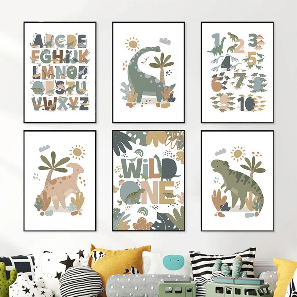 Baby Nursery Paintings - لوحة فنية جدارية قماشية بتصميم ديناصور