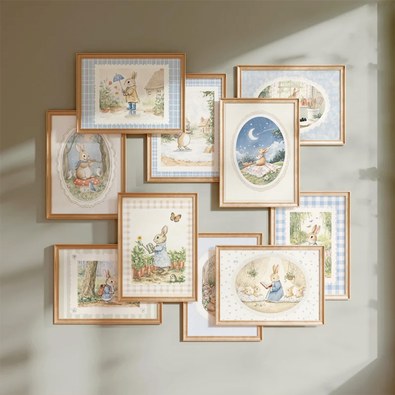 Baby Nursery Vintage Decor - خمر بوهو الأزرق منقوشة أرنب مستوحاة