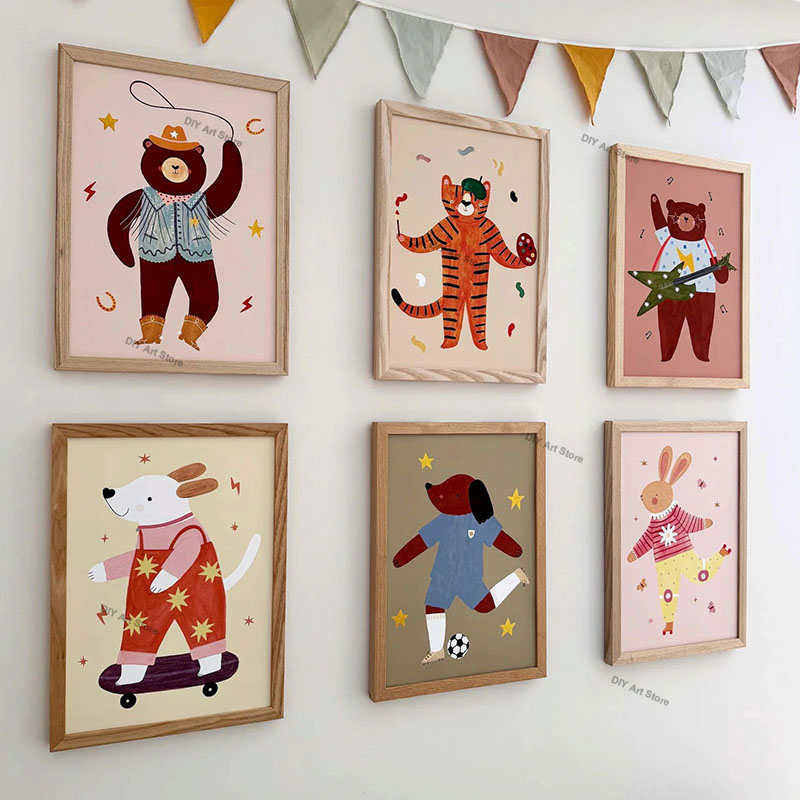 Baby Nursery Things - لوحات فنية جدارية كرتونية مضحكة للحيوانات،