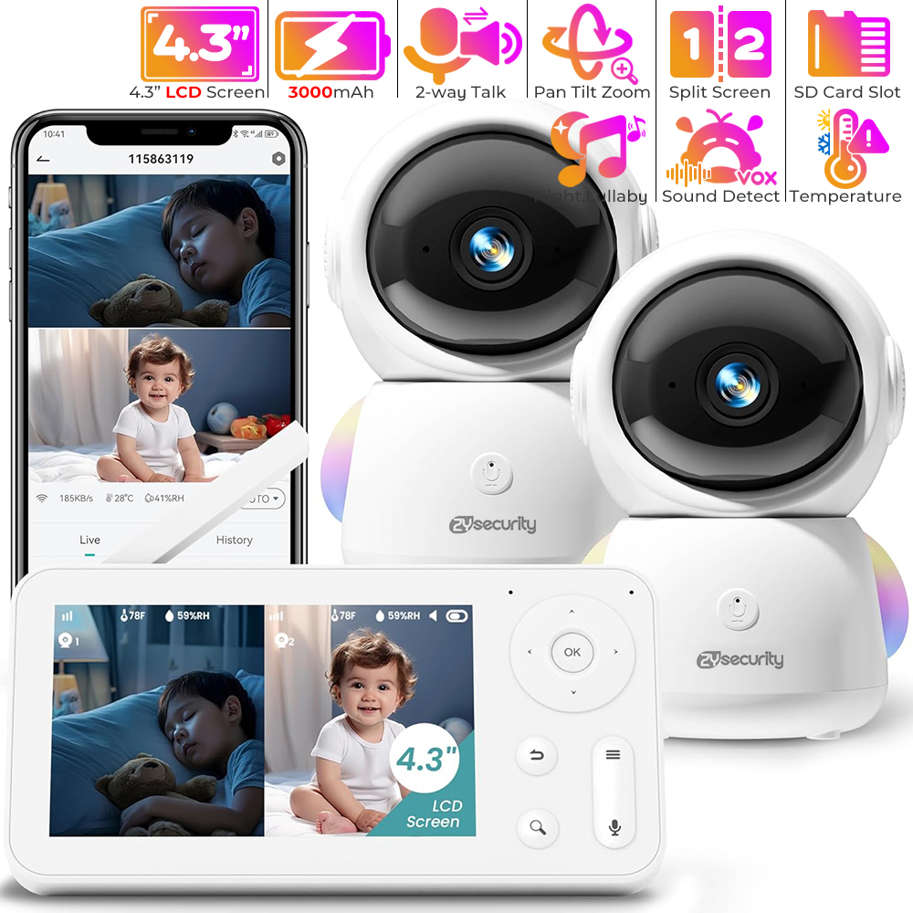 Baby Monitor Split Screen - جهاز مراقبة الطفل 2K مع كاميرتين